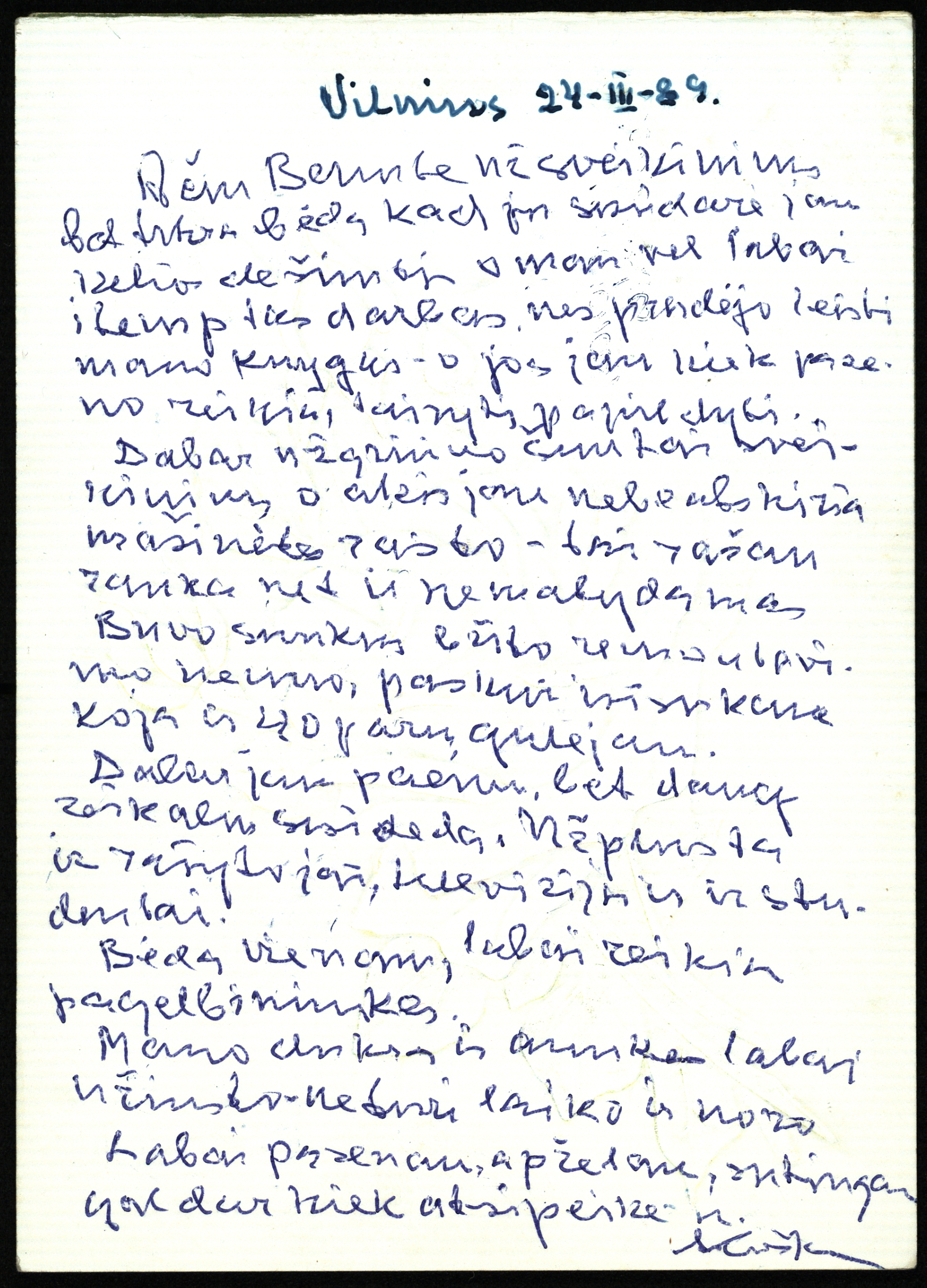 Keliautojo, mokslininko, rašytojo Antano Poškos 1989 m. kovo 24 d. laiškas Benei Jasėnaitei
